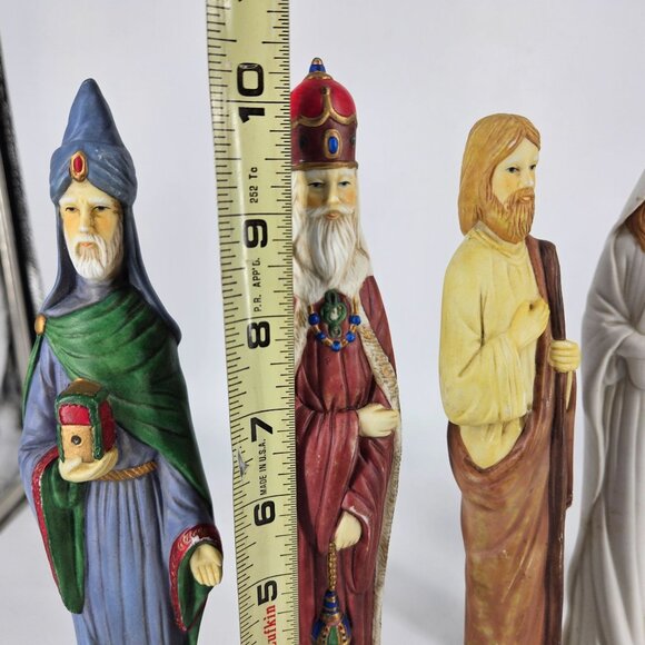 Nativity Scene Tall Skinny Porcelain Figures 5 Pcs Mary Joseph Baby Wise Man 10" - Picture 12 of 13